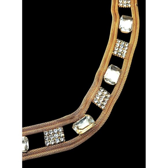 Vintage Rhinestone Belt Clear Stones Gold Tone Mesh Adjustable Dangling Charm Co